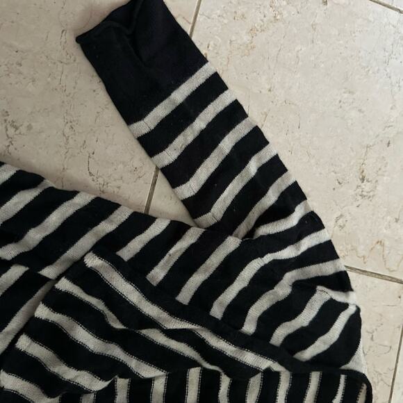 Claudia Nichole Cashmere S Cardigan Sweater Open Front Striped Black White Work - Picture 10 of 15